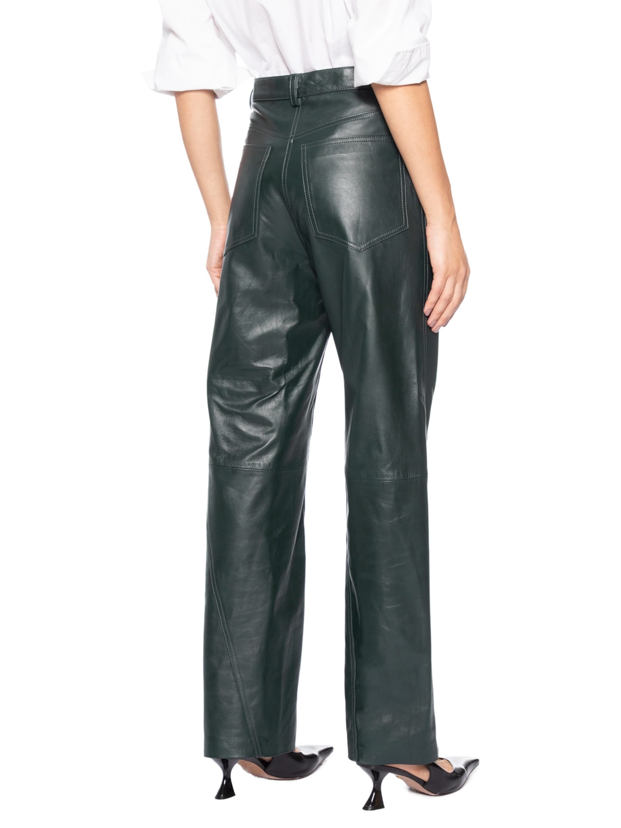 Calça Feminina Couro Letrix Verde Andrea Bogosian
