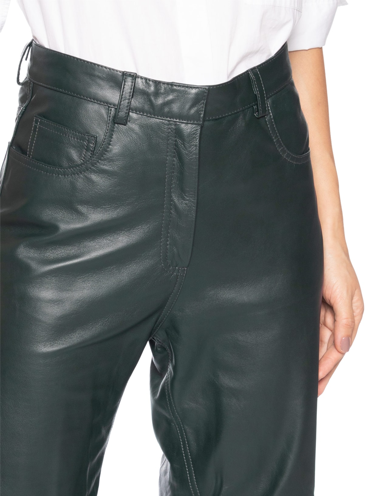 Calça Feminina Couro Letrix Verde Andrea Bogosian