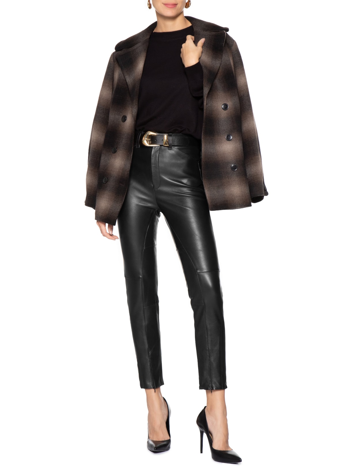 Calça Feminina Couro Linso Preto Andrea Bogosian