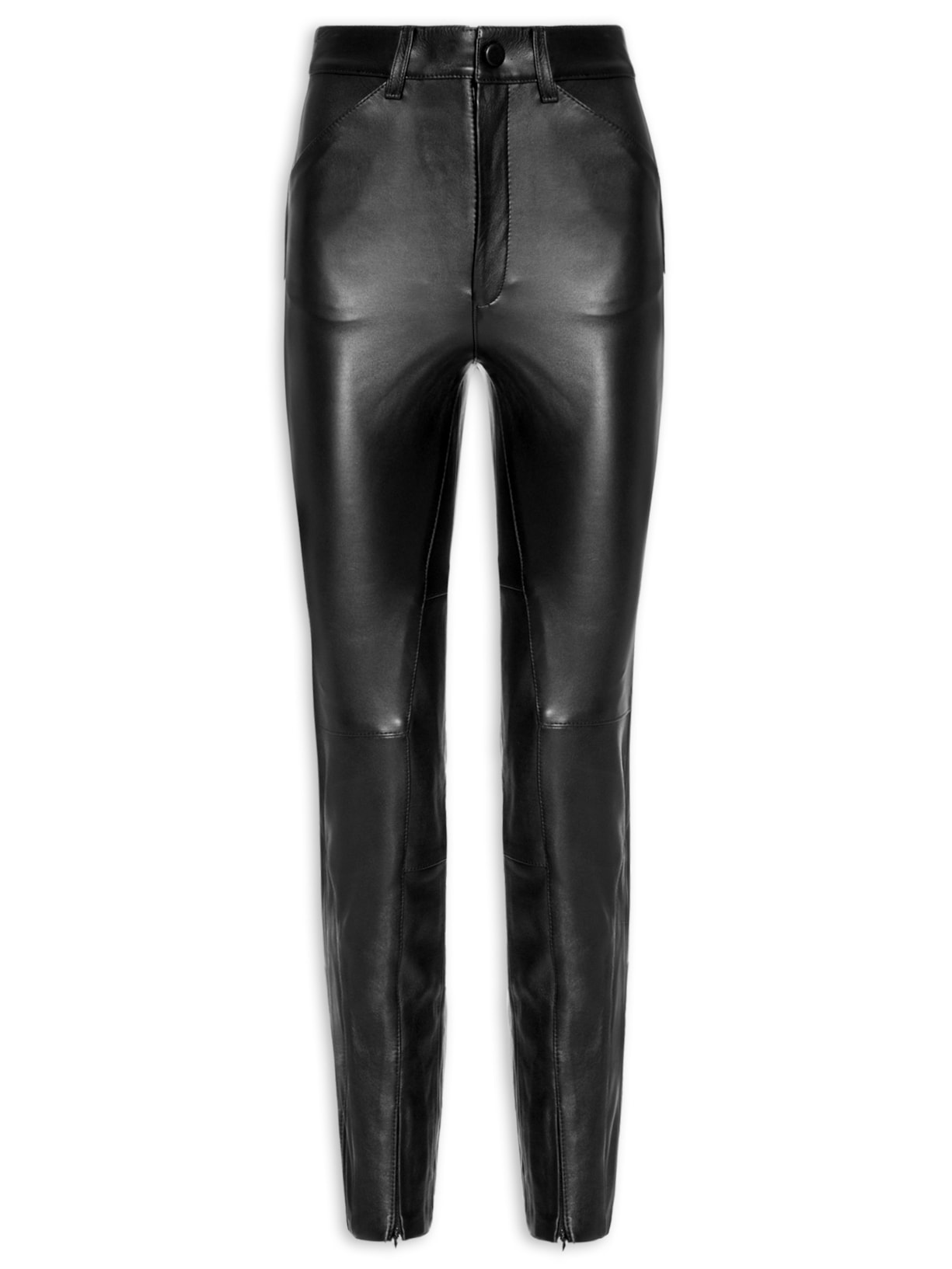 Calça Feminina Couro Linso Preto Andrea Bogosian