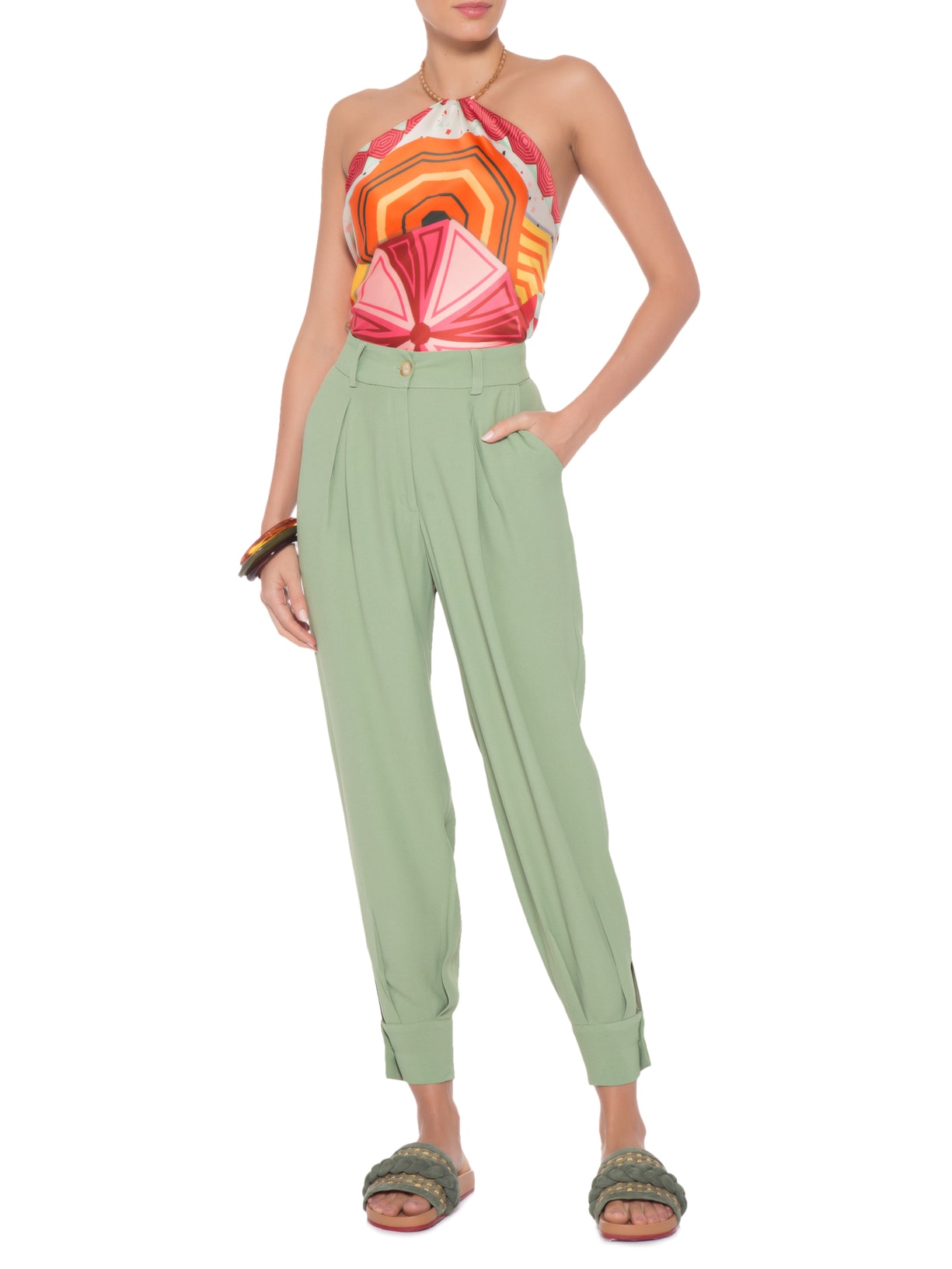 Calça Feminina Crepe Baloon Verde '2Essential