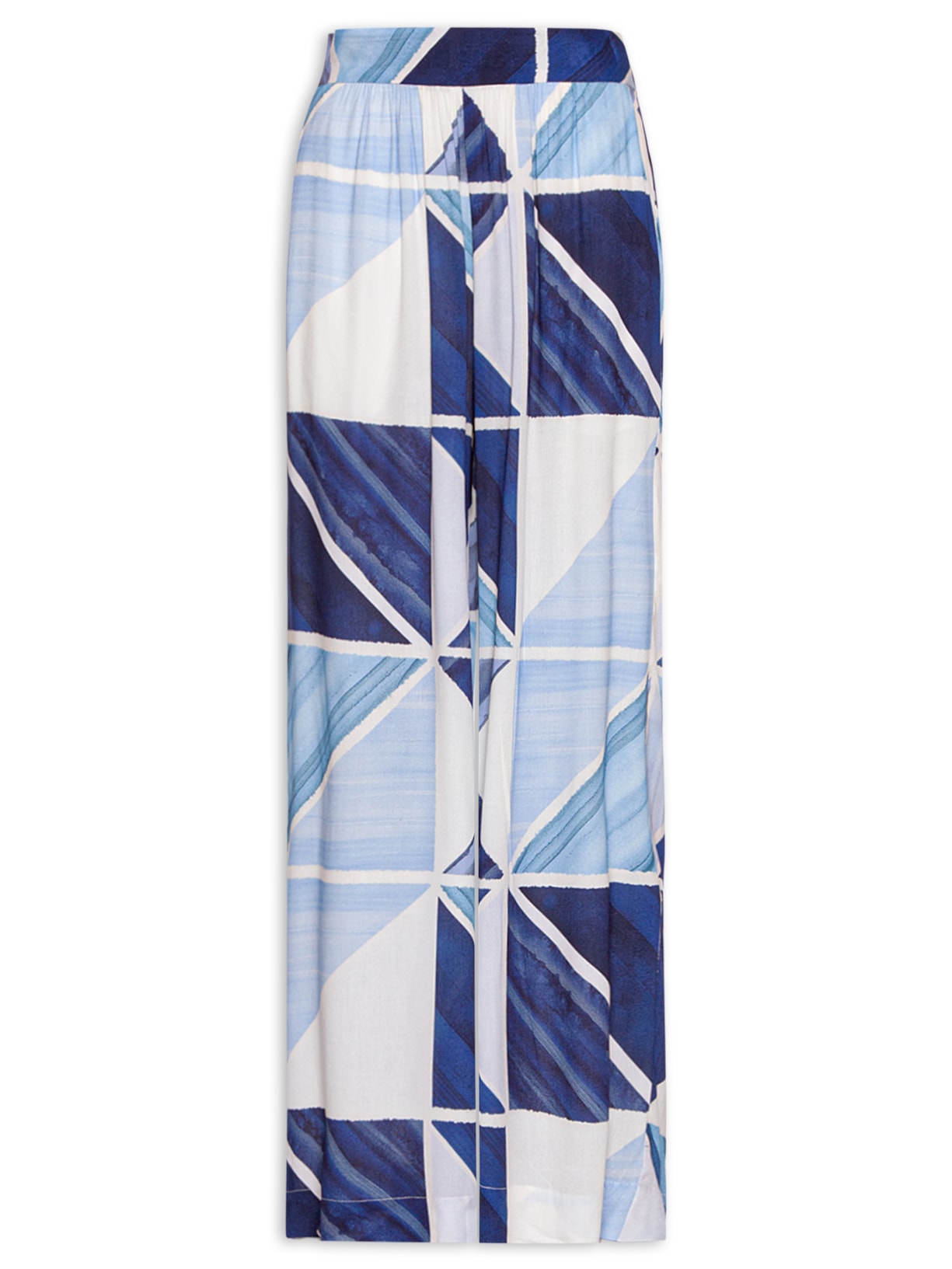 Calça Feminina Crepe Estampa Mosaico - Azul