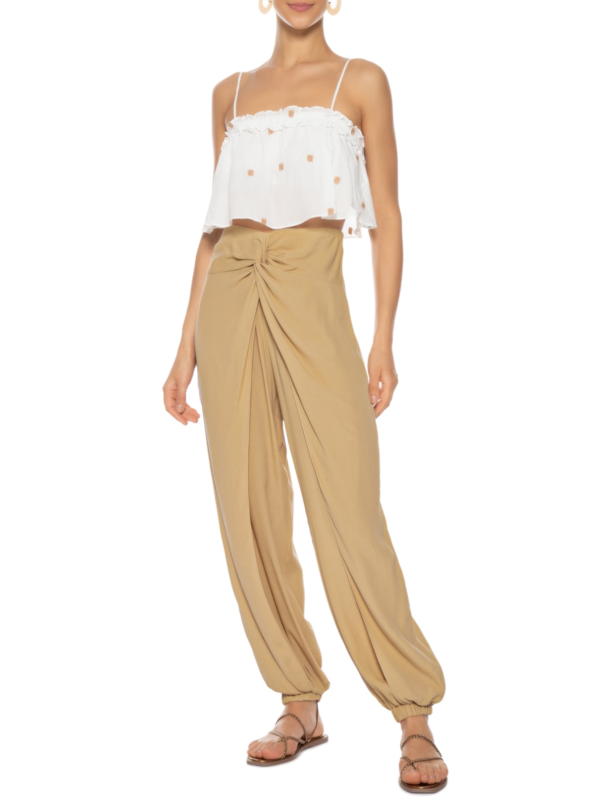 Calça Feminina Crepe Nó Frente Bege Dress To