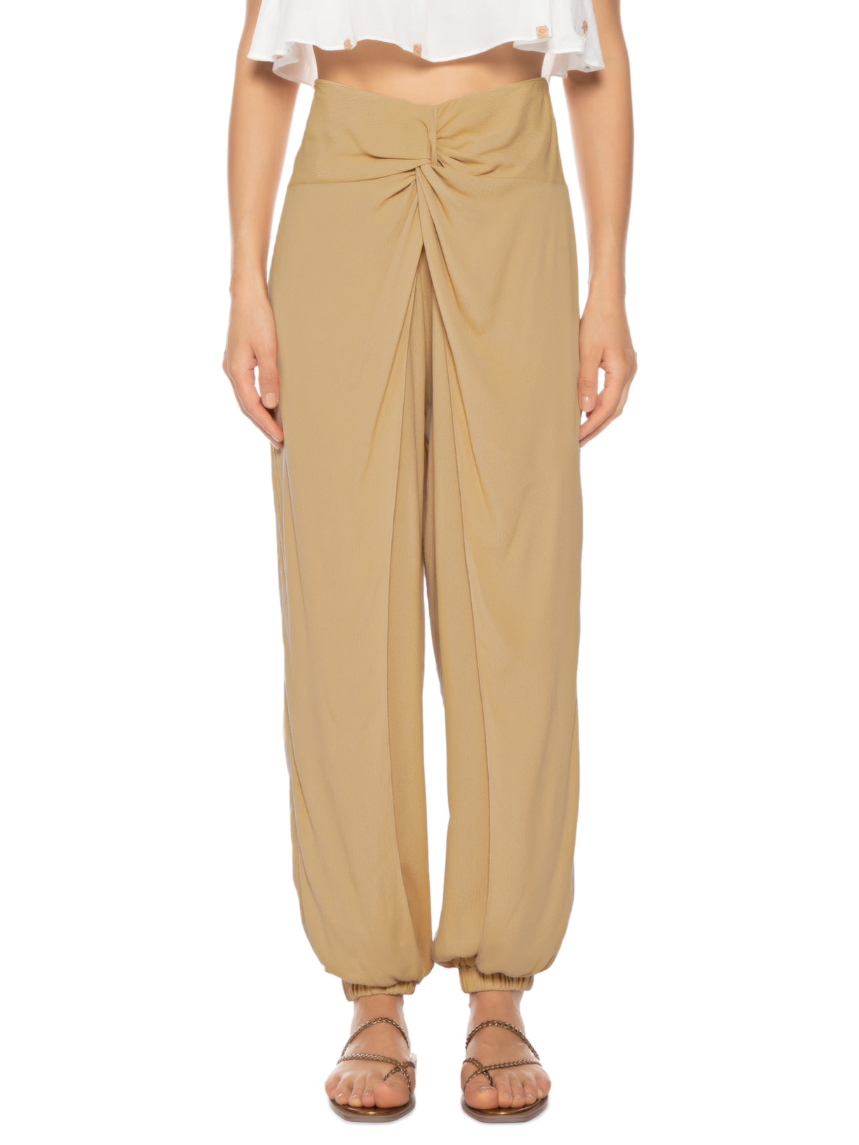 Calça Feminina Crepe Nó Frente Bege Dress To