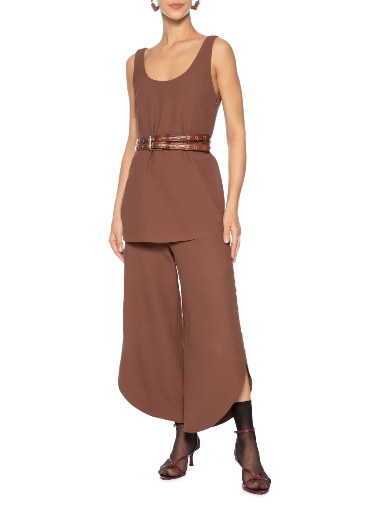 Calça Feminina Crepe Round Gabi Marrom Nk