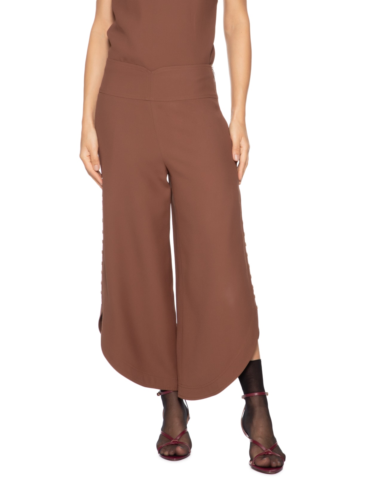 Calça Feminina Crepe Round Gabi Marrom Nk