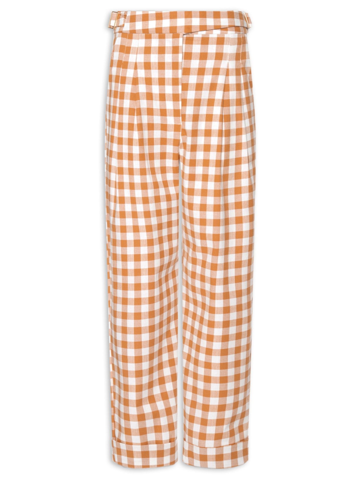 Calça Feminina Cropped Algodão Xadrez Bege Dress To