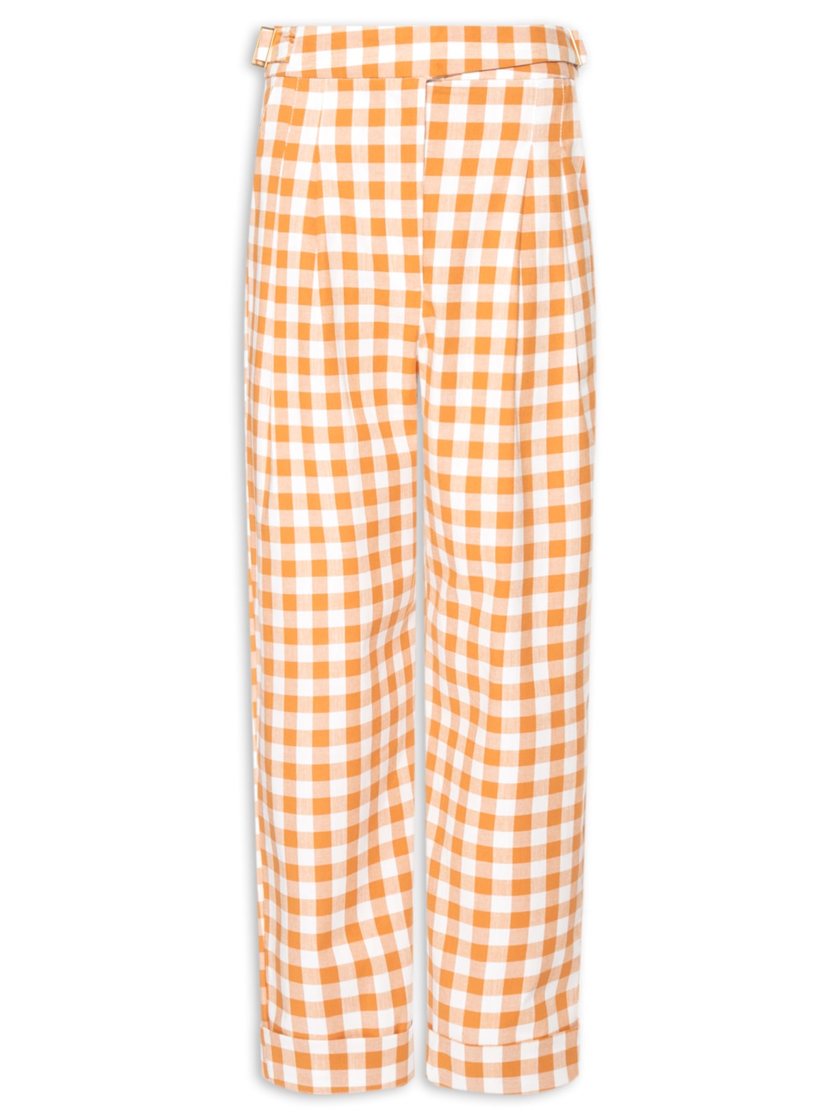 Calça Feminina Cropped Algodão Xadrez - Bege