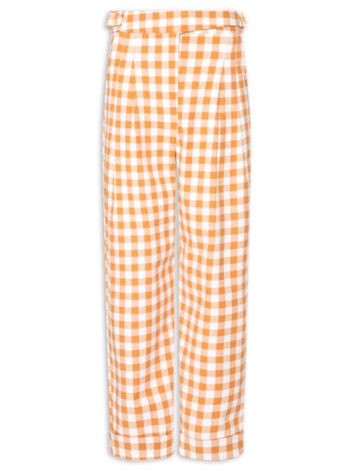 Calça Feminina Cropped Algodão Xadrez - Bege