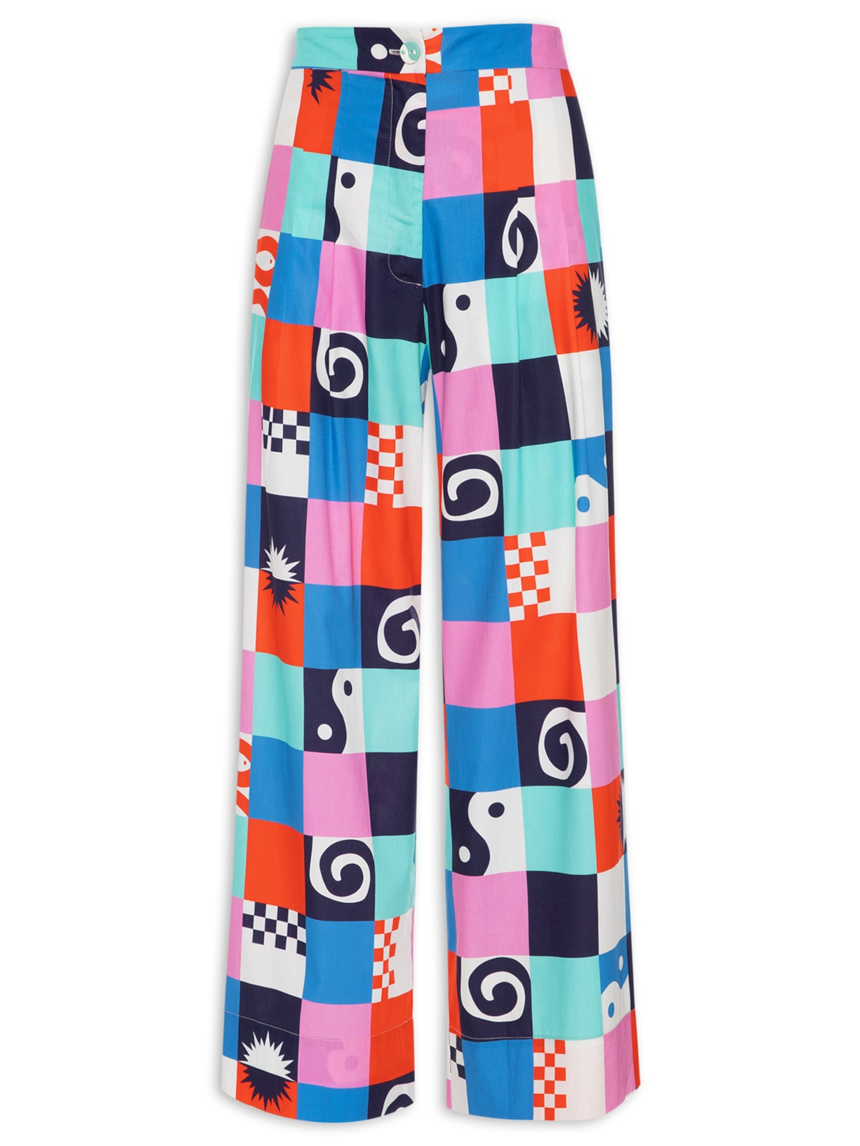 Calça Feminina Cropped Estampa Xadrez Navy - Azul