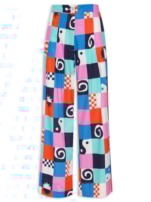 Calça Feminina Cropped Estampa Xadrez Navy - Azul