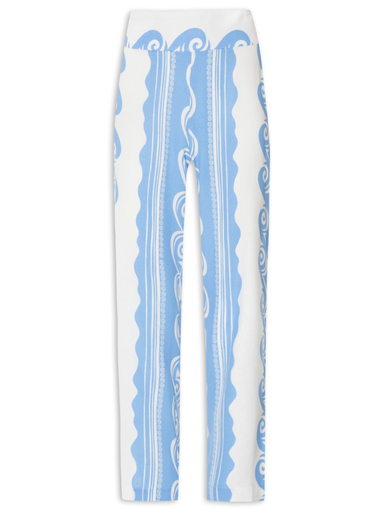 Calça Feminina Cropped Linho Estampa Quebra-Mar - Azul