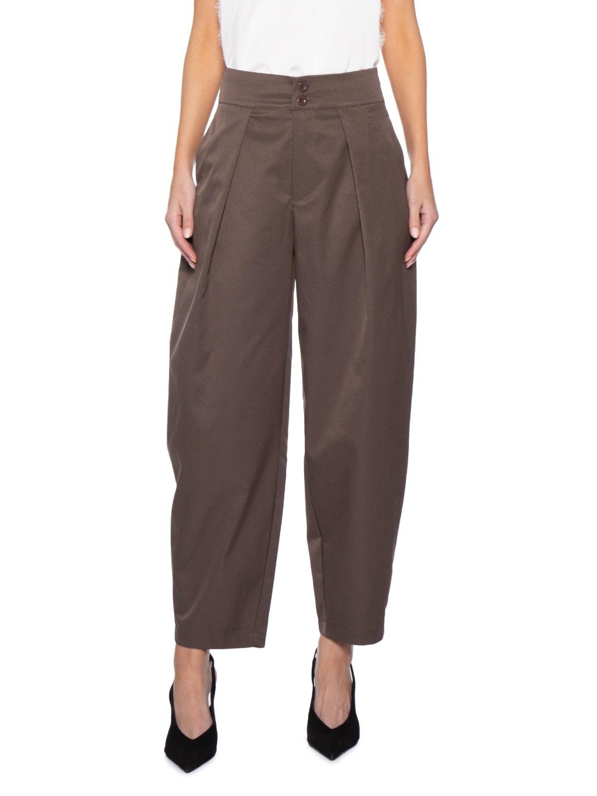 Calça Feminina De Alfaiataria Balloon Marrom Market 33