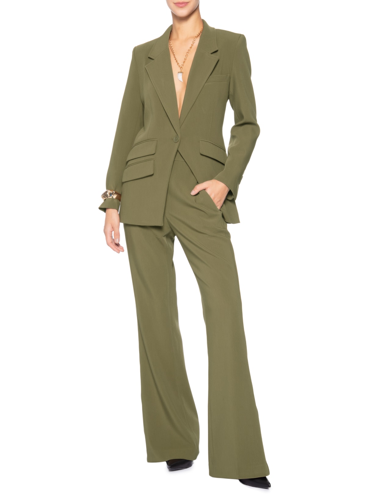 Calça Feminina De Alfaiataria Bootcut Verde Animale