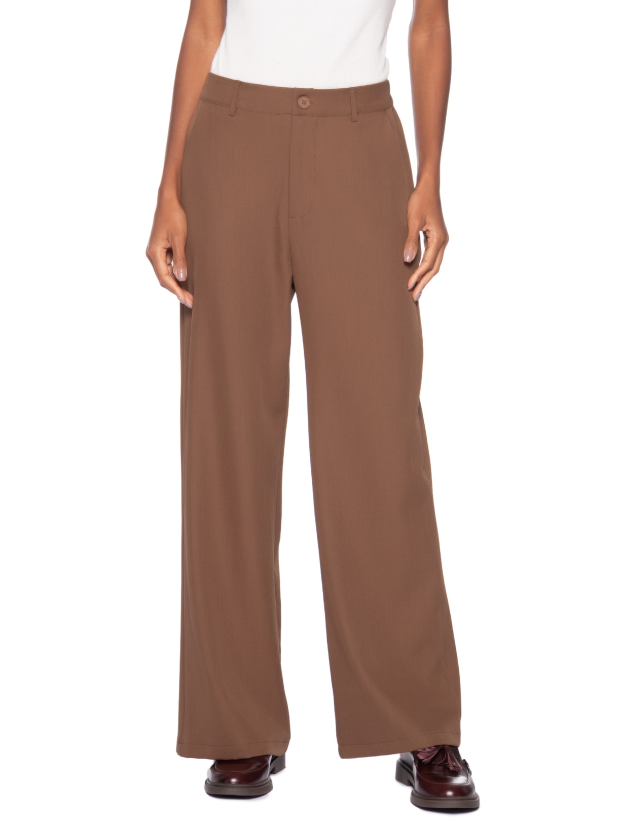 Calça Feminina  de Alfaiataria Marrom Basiq