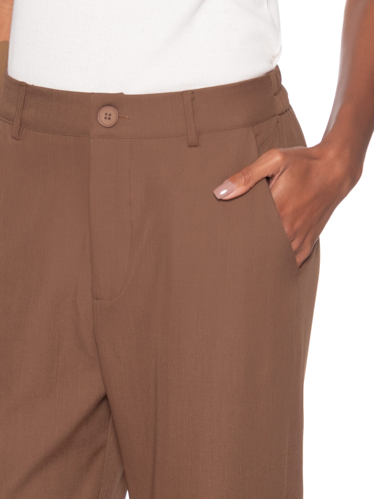 Calça Feminina  de Alfaiataria Marrom Basiq