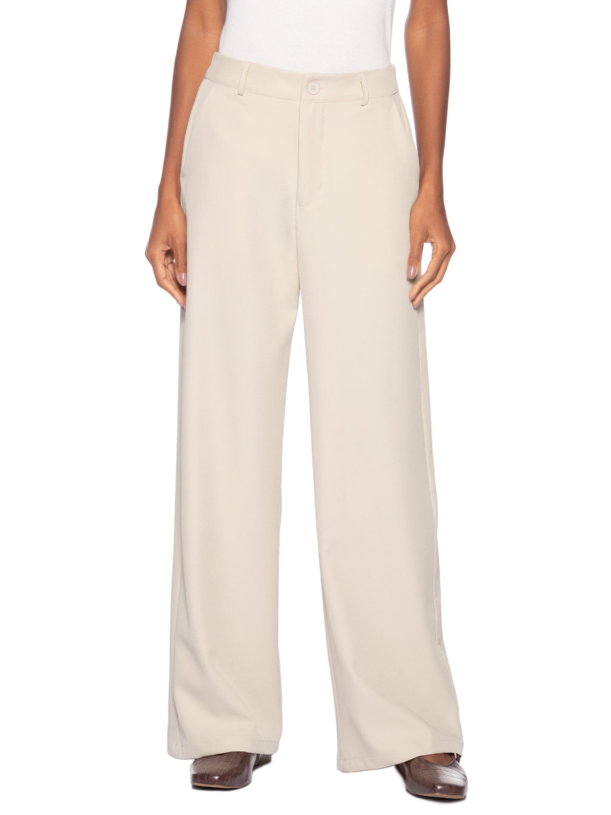 Calça Feminina  de Alfaiataria – Bege Basiq