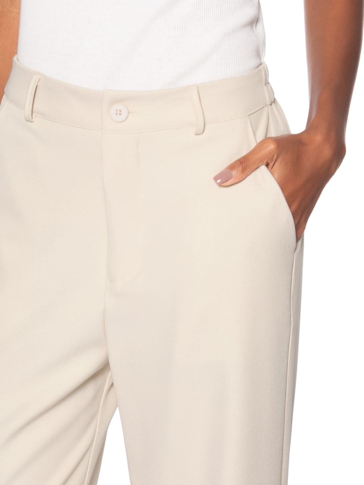 Calça Feminina  de Alfaiataria – Bege Basiq