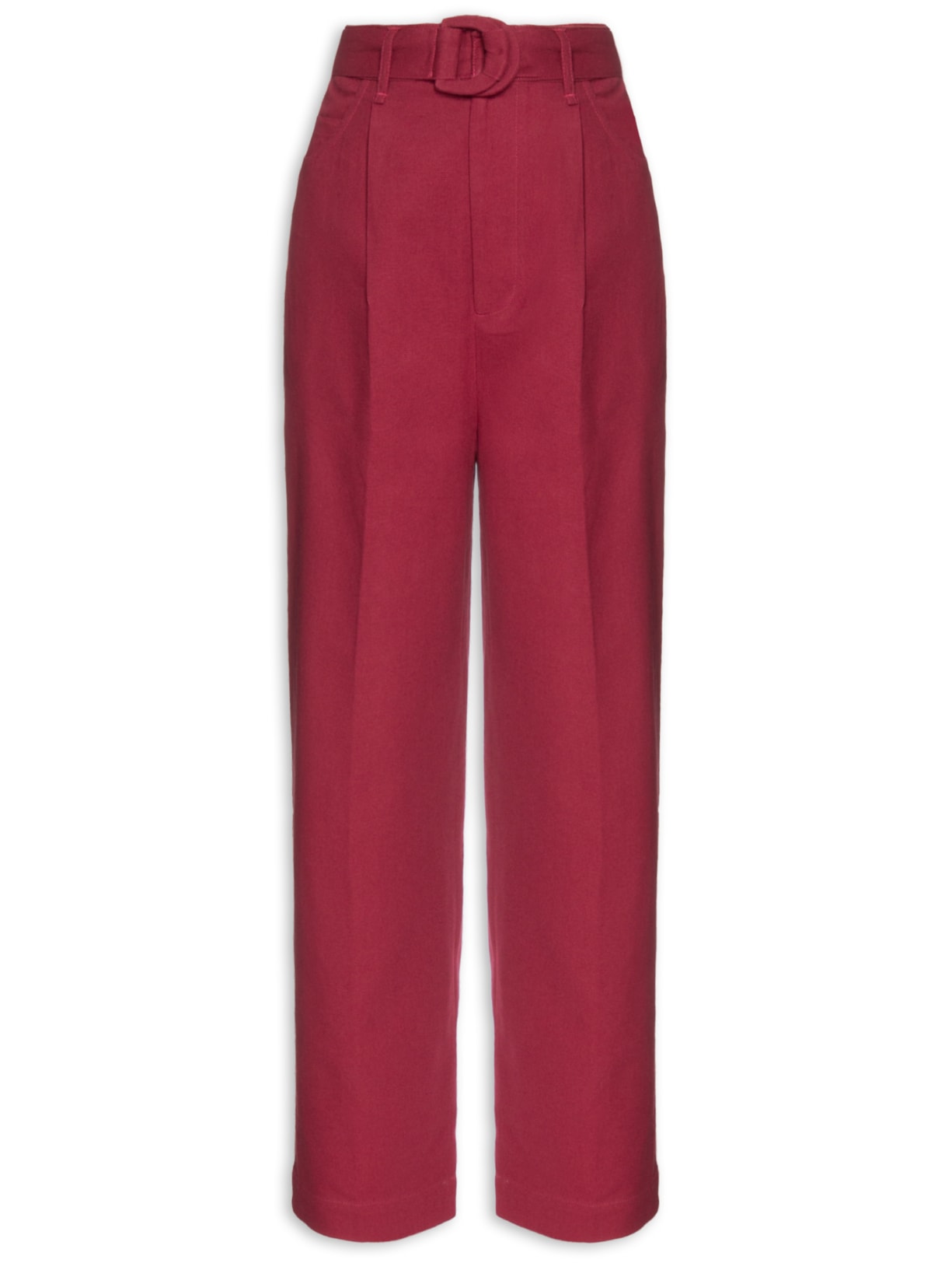 Calça Feminina de Algodão Orgânico com Cinto - Vermelho