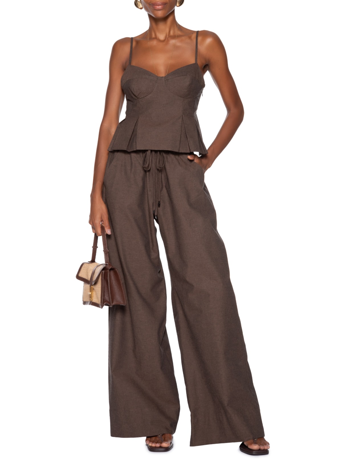 Calça Feminina De Algodão Pantalona Marrom Animale