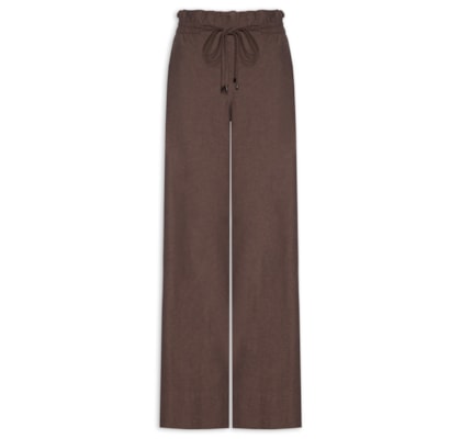 Calça Feminina De Algodão Pantalona - Marrom