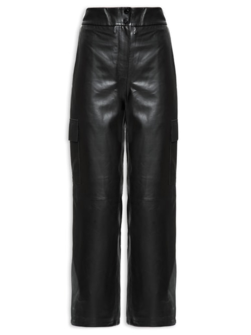 Calça Feminina De Couro Bolso Lateral - Animale- Preto