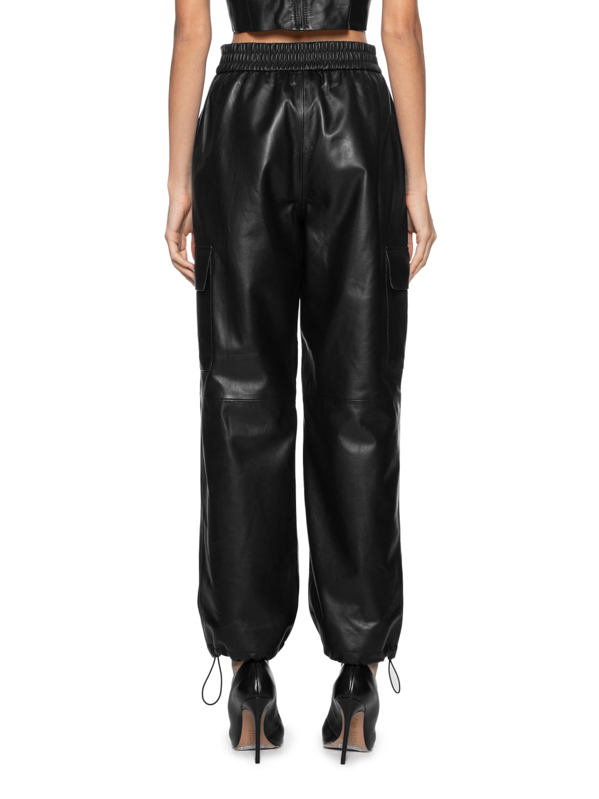 Calça Feminina De Couro Bolso Lateral Preto Animale