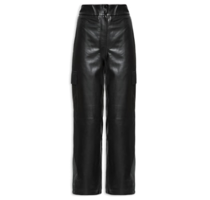 Calça Feminina De Couro Bolso Lateral - Preto