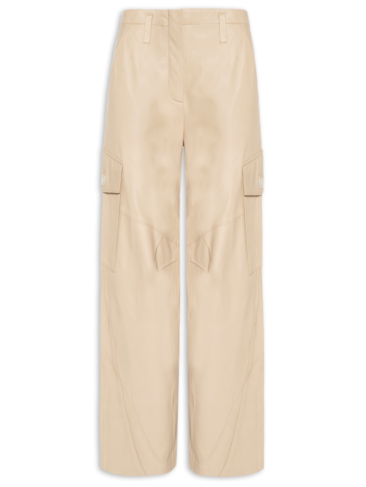 Calça Feminina de Couro Cargo Pespontos – Bege Animale