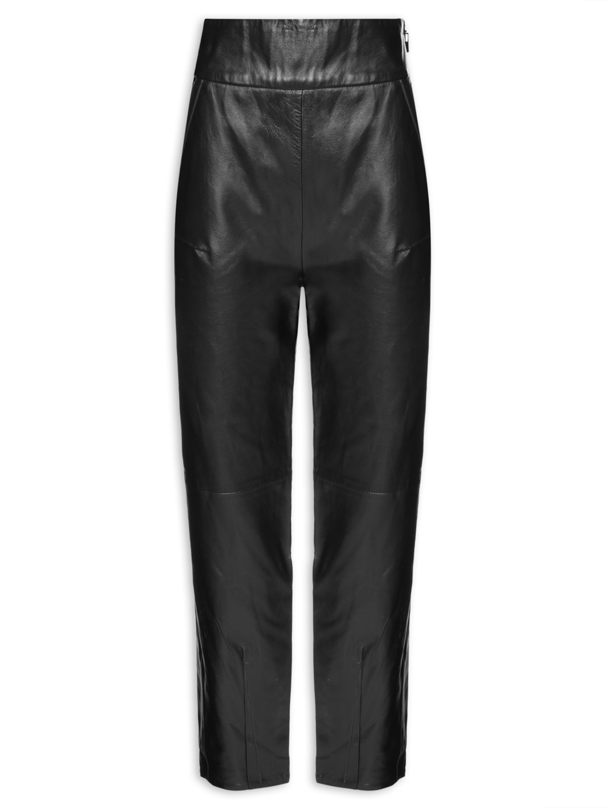 Calça Feminina De Couro Cintura Marcada - Preto