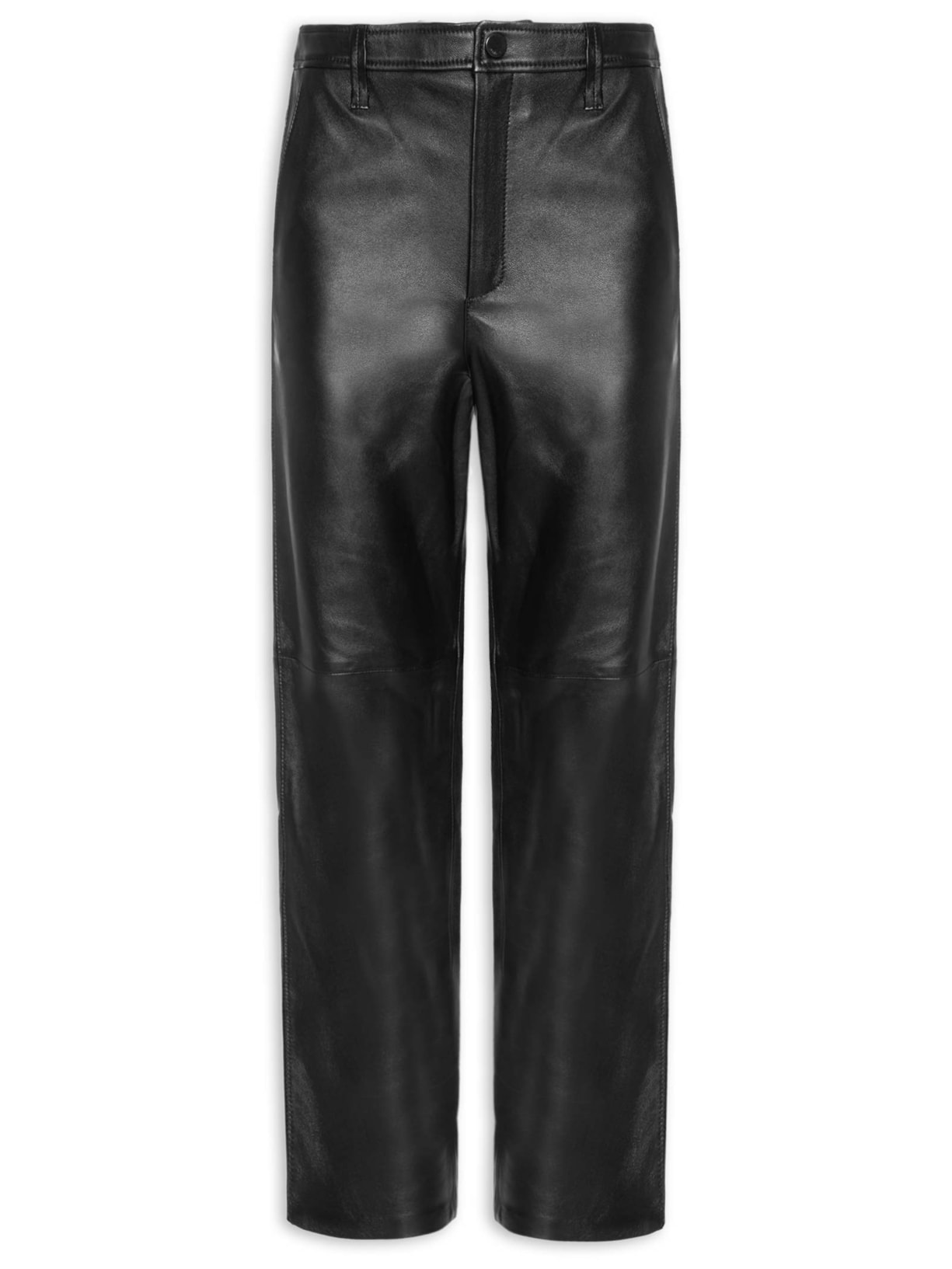 Calça Feminina de Couro Clássica Básica Preto Animale