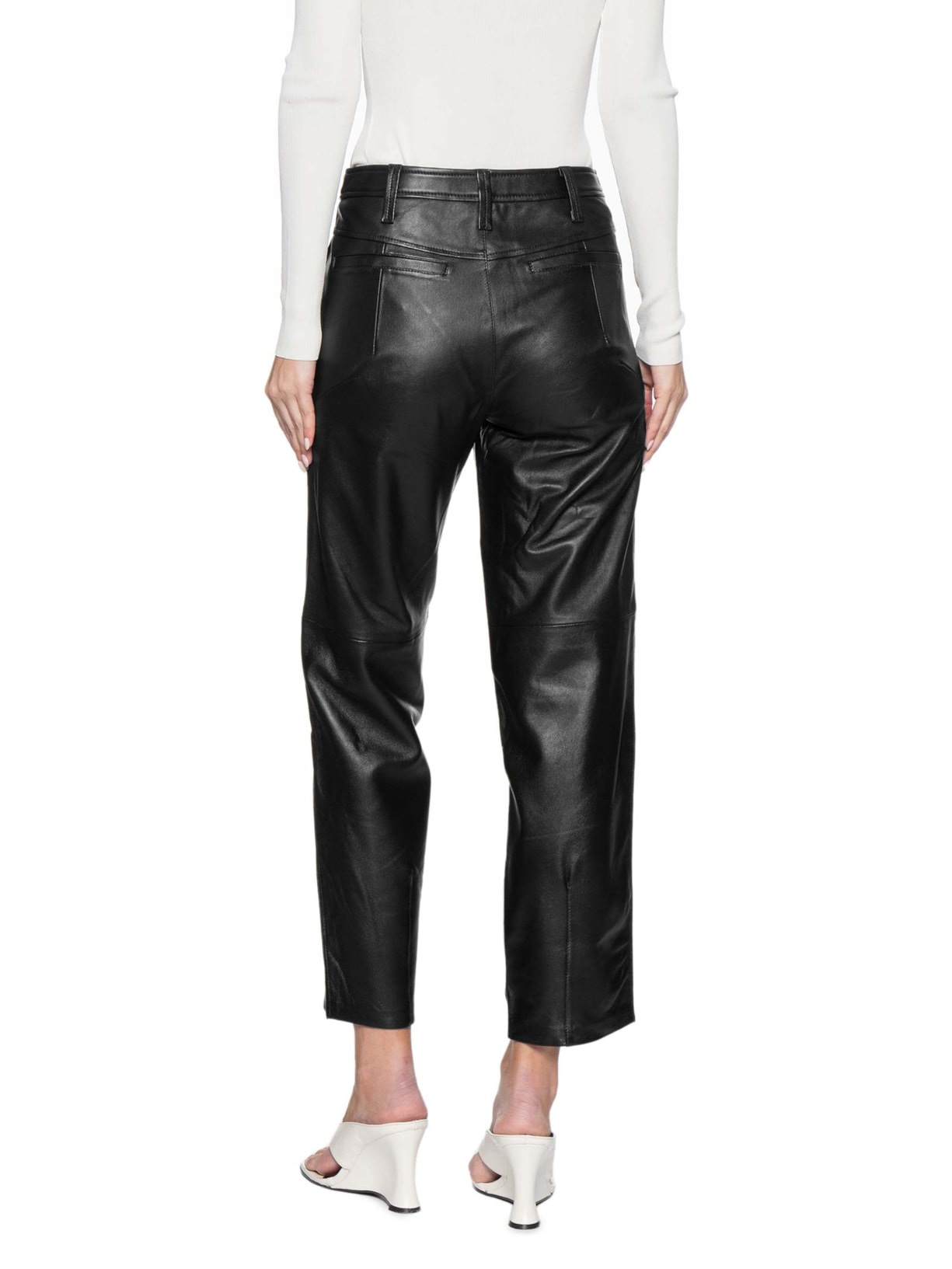 Calça Feminina de Couro Clássica Básica Preto Animale