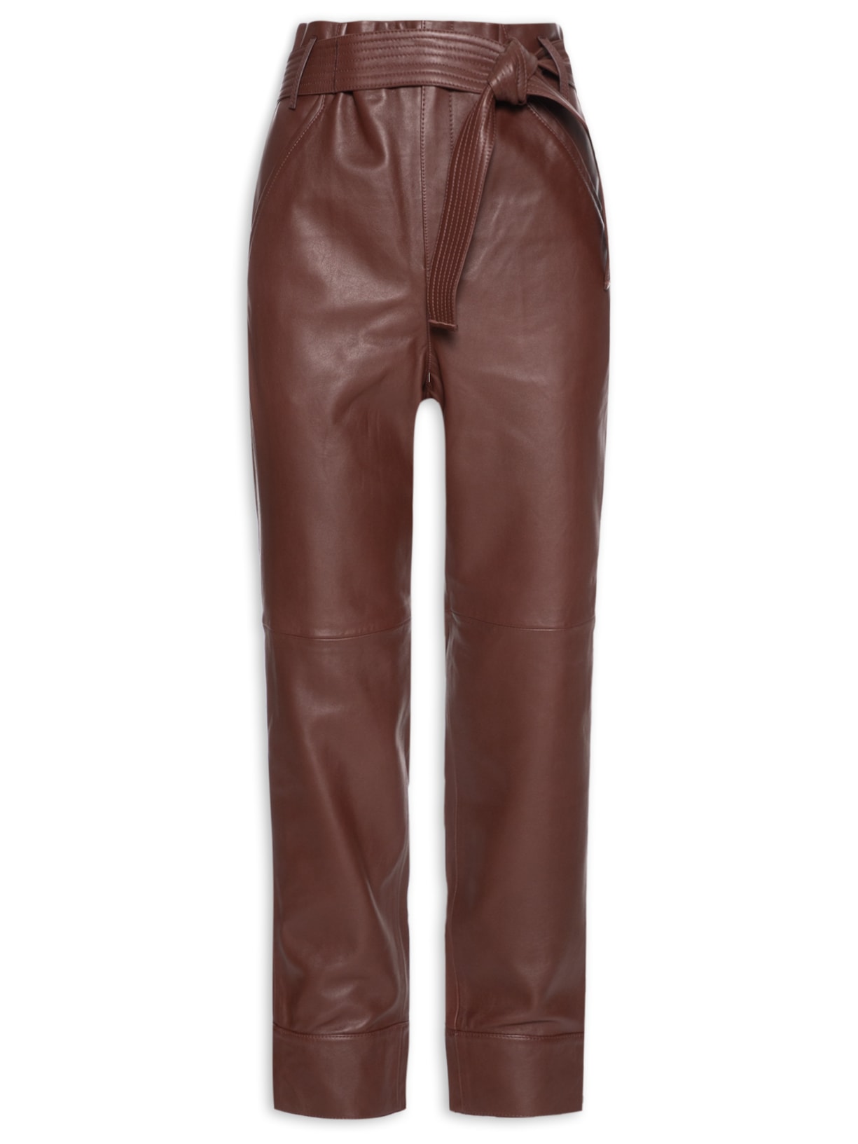 Calça Feminina De Couro Clochard Faixa - Marrom