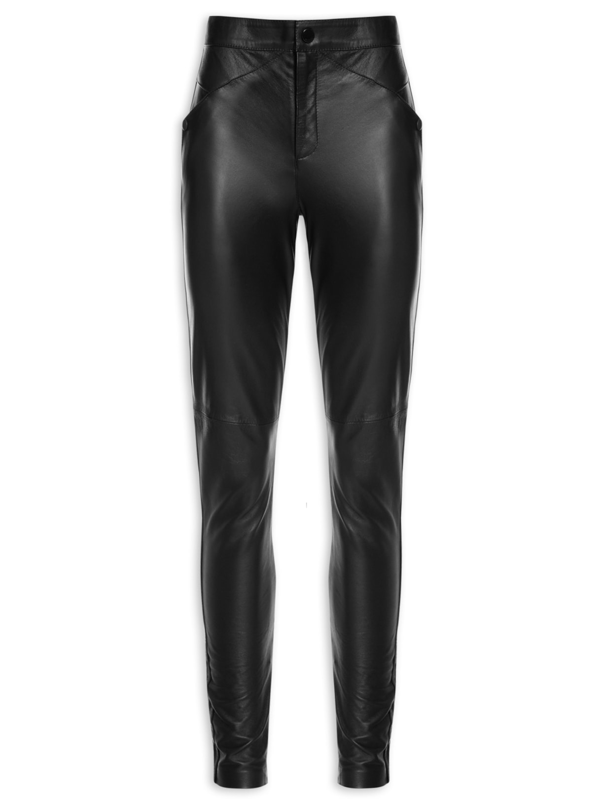 Calça Feminina De Couro E Malha - Preto