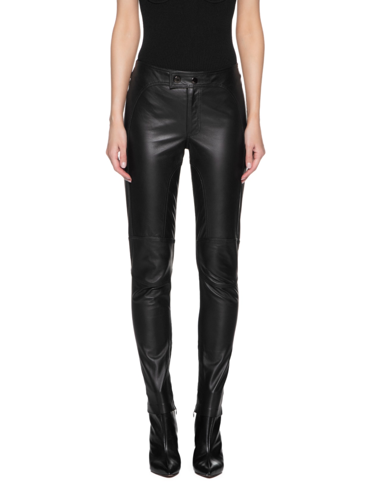 Calça Feminina De Couro E Malha Recortes Animale Preto