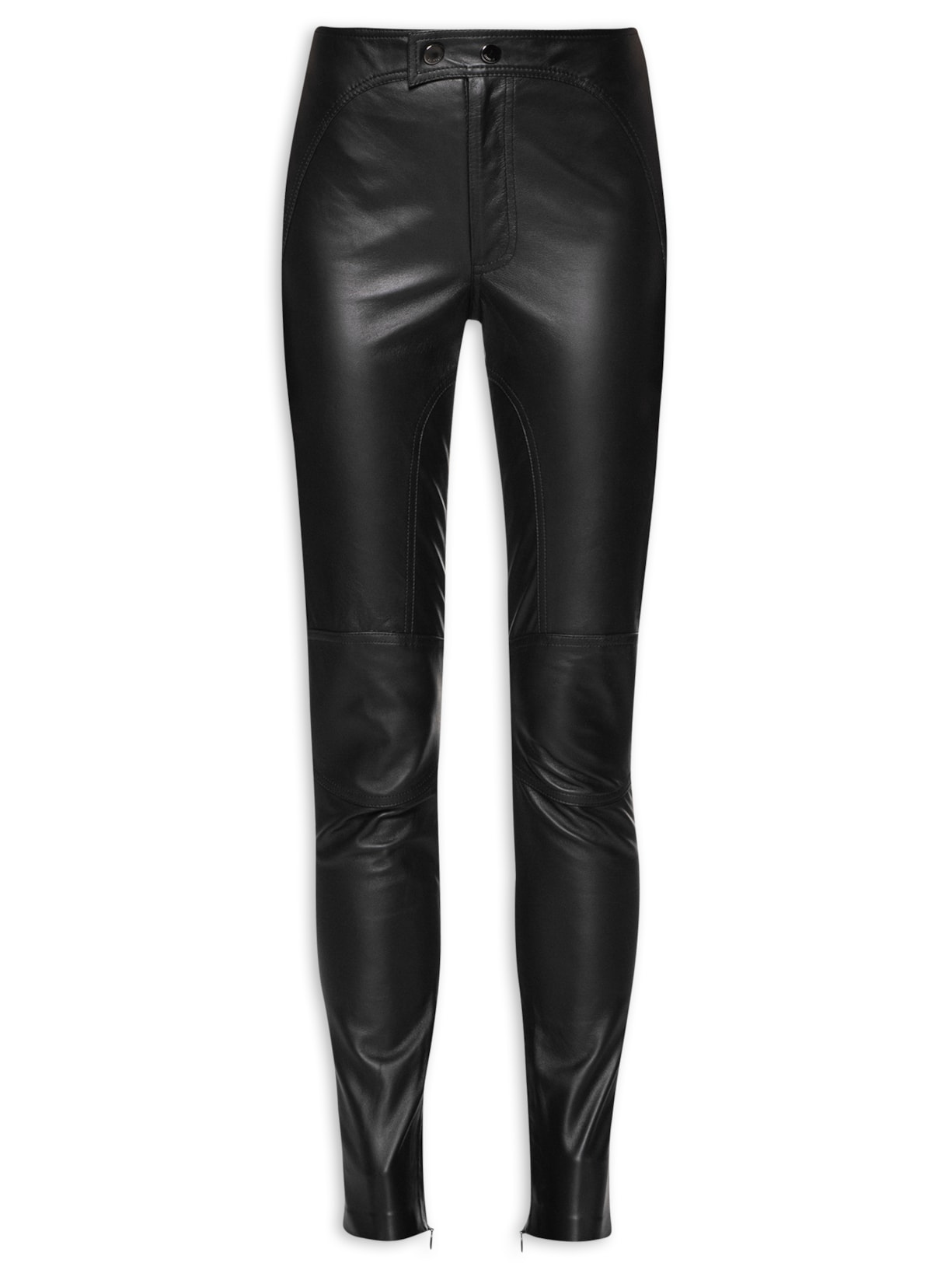 Calça Feminina De Couro E Malha Recortes - Preto