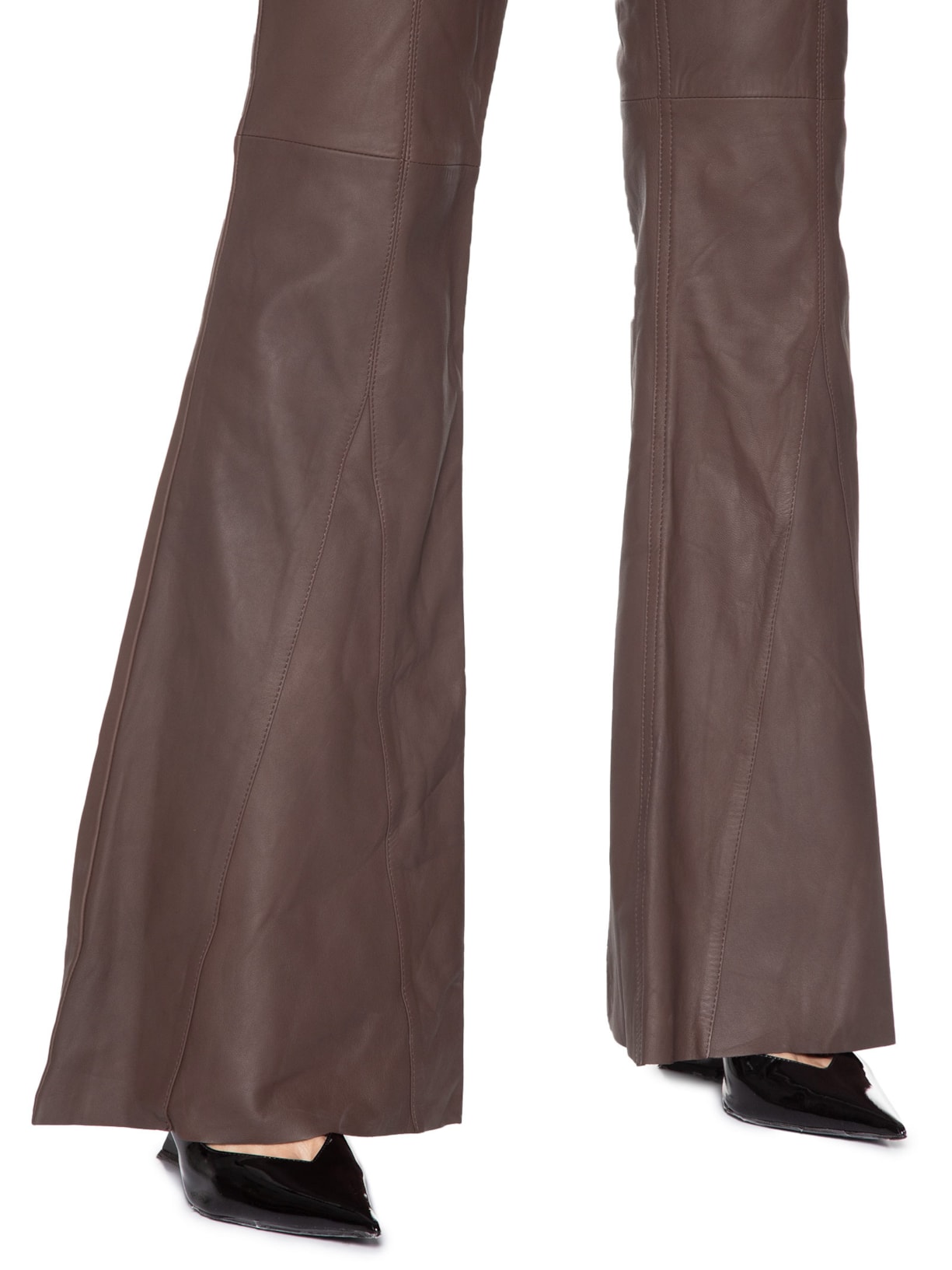 Calça Feminina De Couro Flare Nesgas Marrom Animale