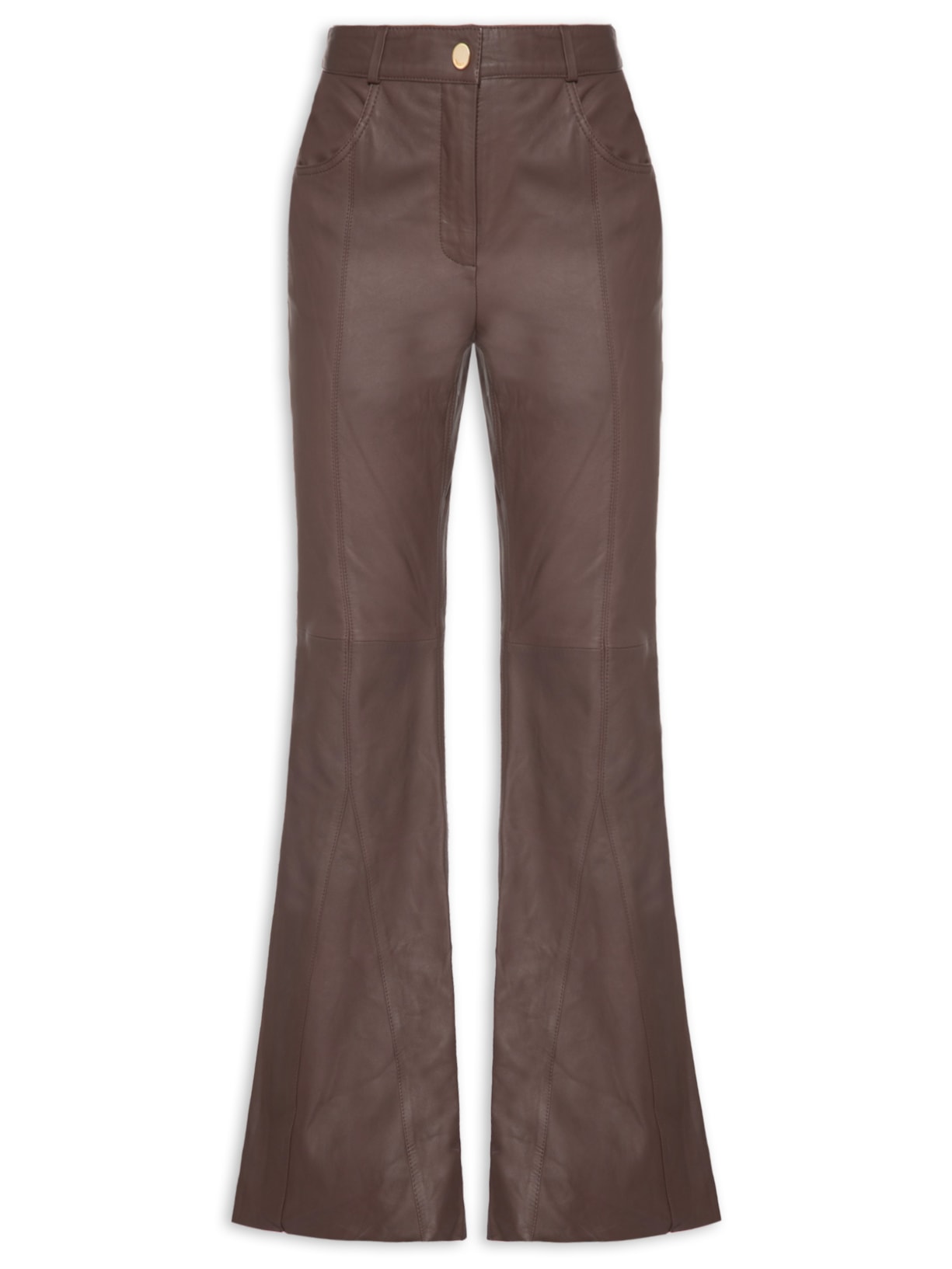 Calça Feminina De Couro Flare Nesgas Marrom Animale