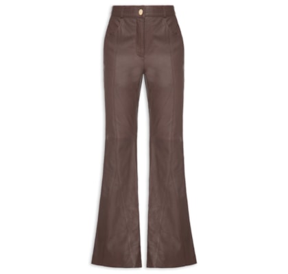 Calça Feminina De Couro Flare Nesgas - Marrom