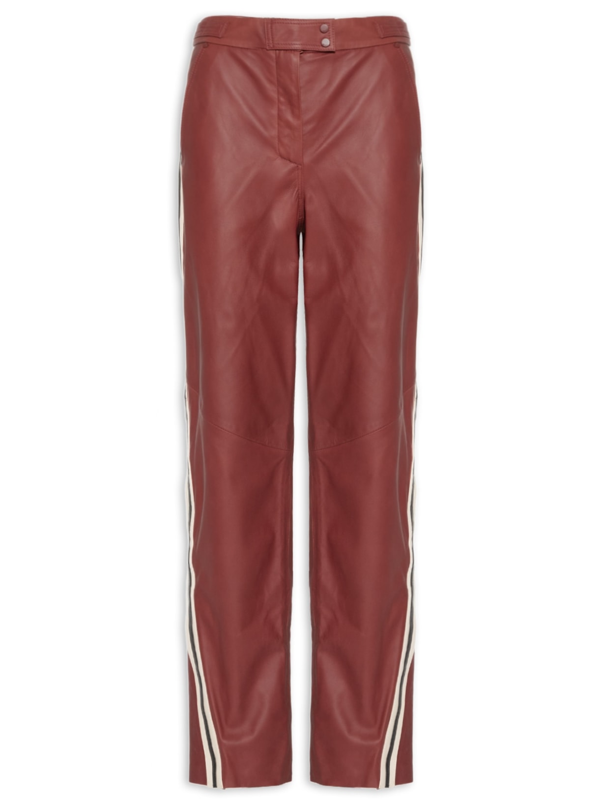 Calça Feminina De Couro Listra Lateral Botões - Vermelho
