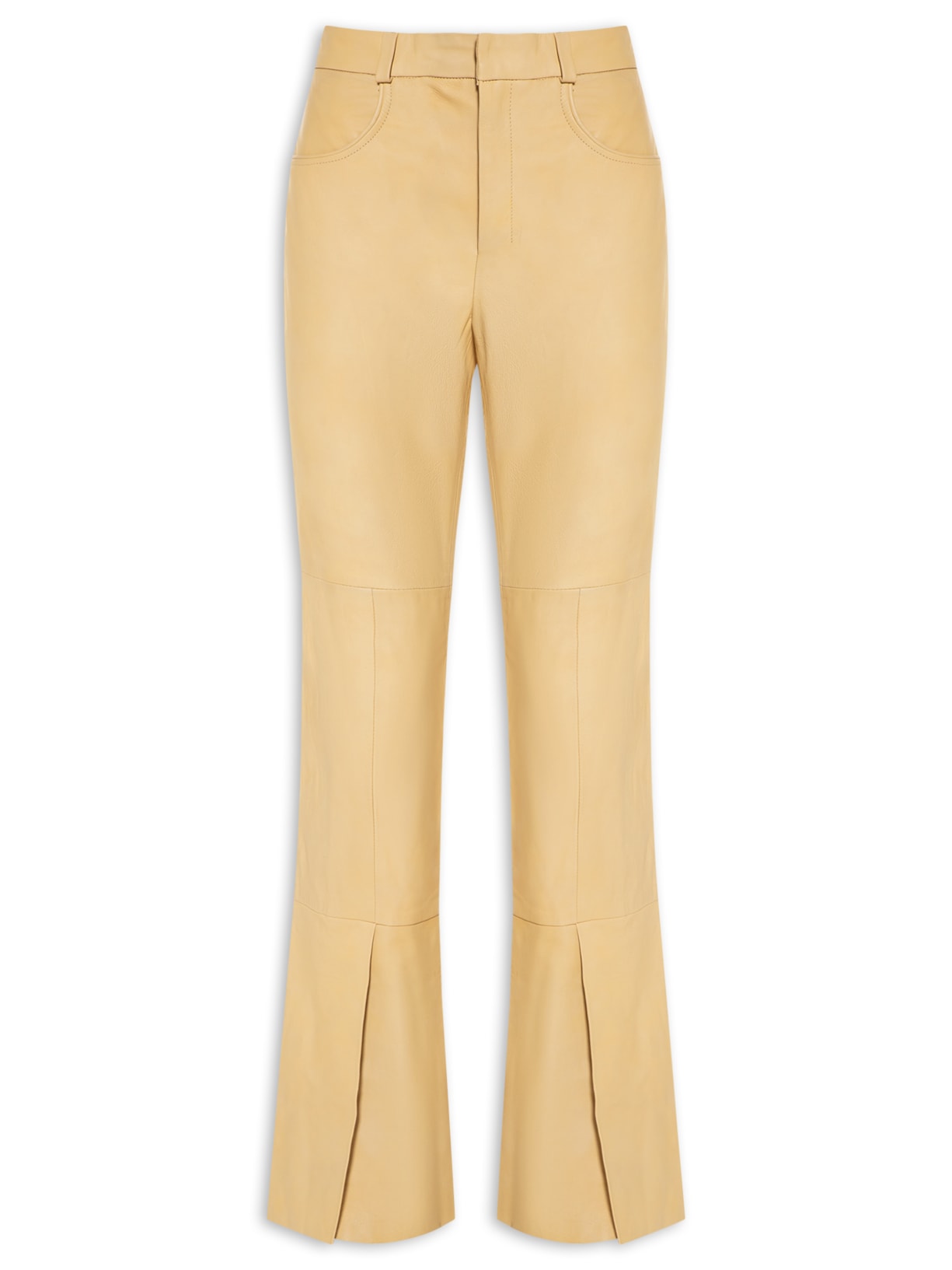 Calça Feminina De Couro Mini Flare - Bege