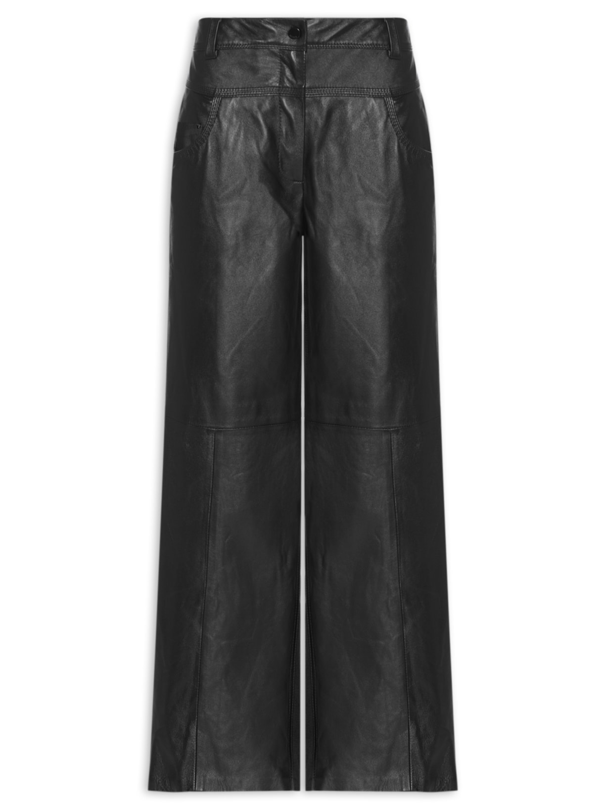 Calça Feminina De Couro Mix Jeans Preto Animale