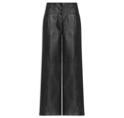 Calça Feminina De Couro Mix Jeans - Preto