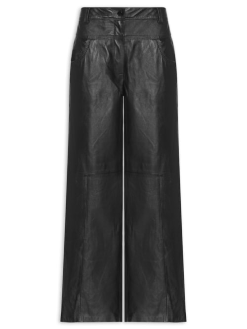 Calça Feminina De Couro Mix Jeans - Preto