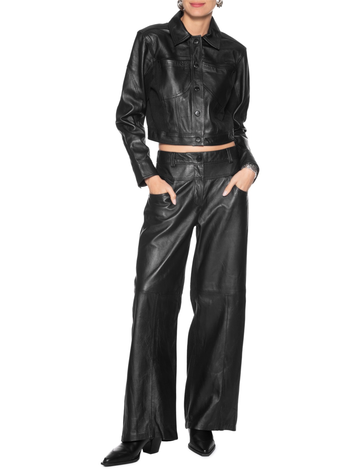 Calça Feminina De Couro Mix Jeans Preto Animale