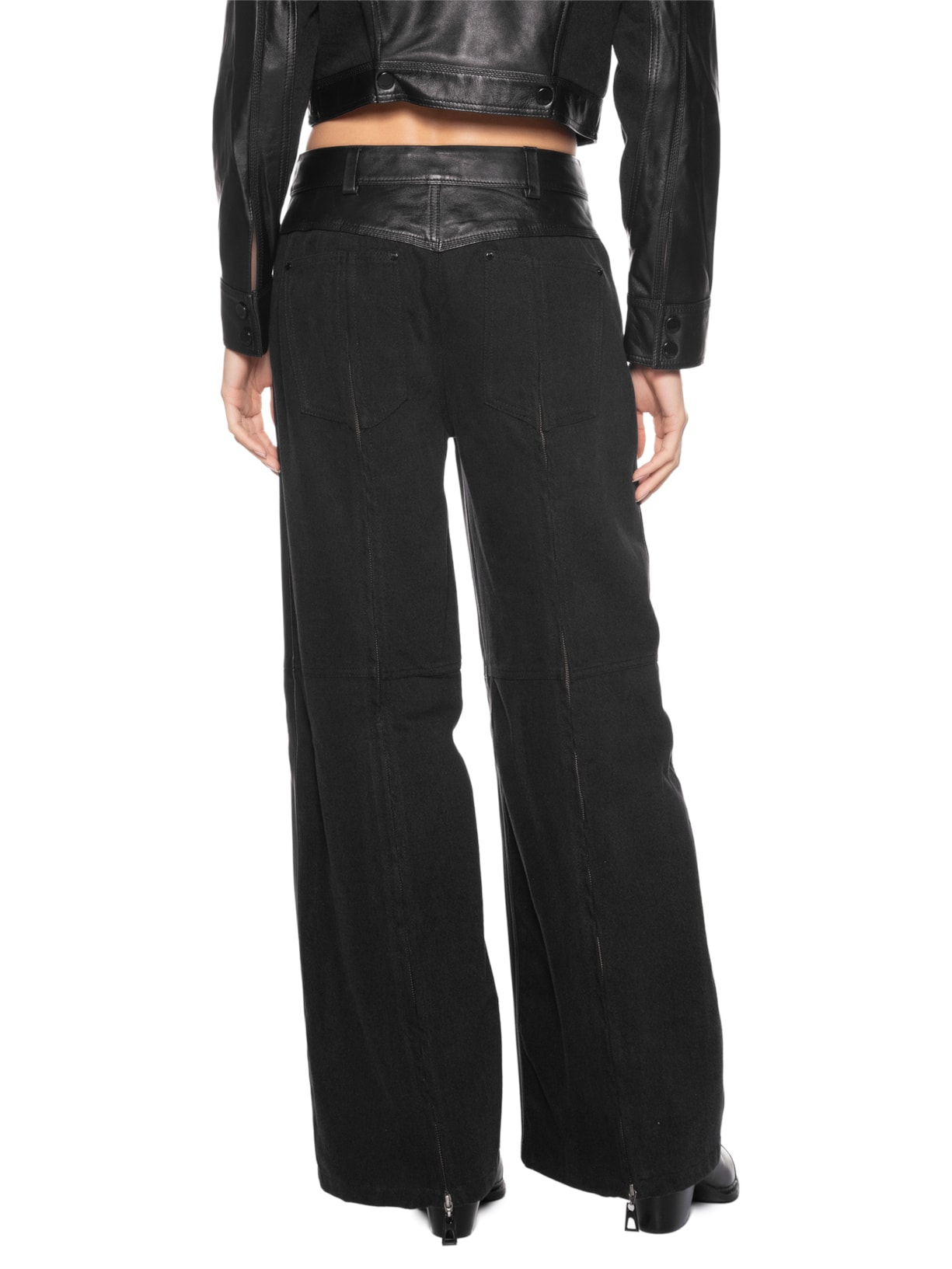 Calça Feminina De Couro Mix Jeans Preto Animale