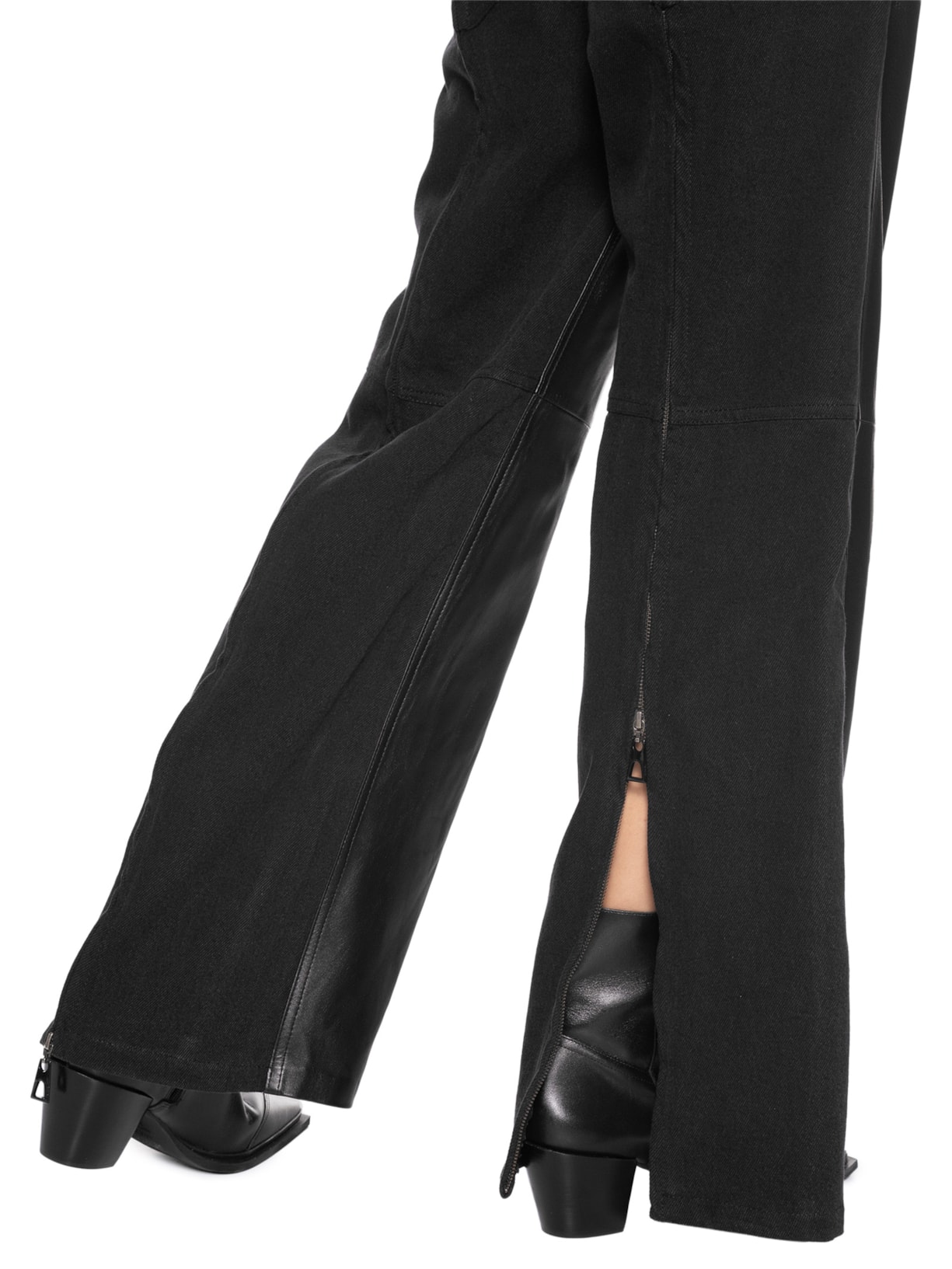 Calça Feminina De Couro Mix Jeans Preto Animale