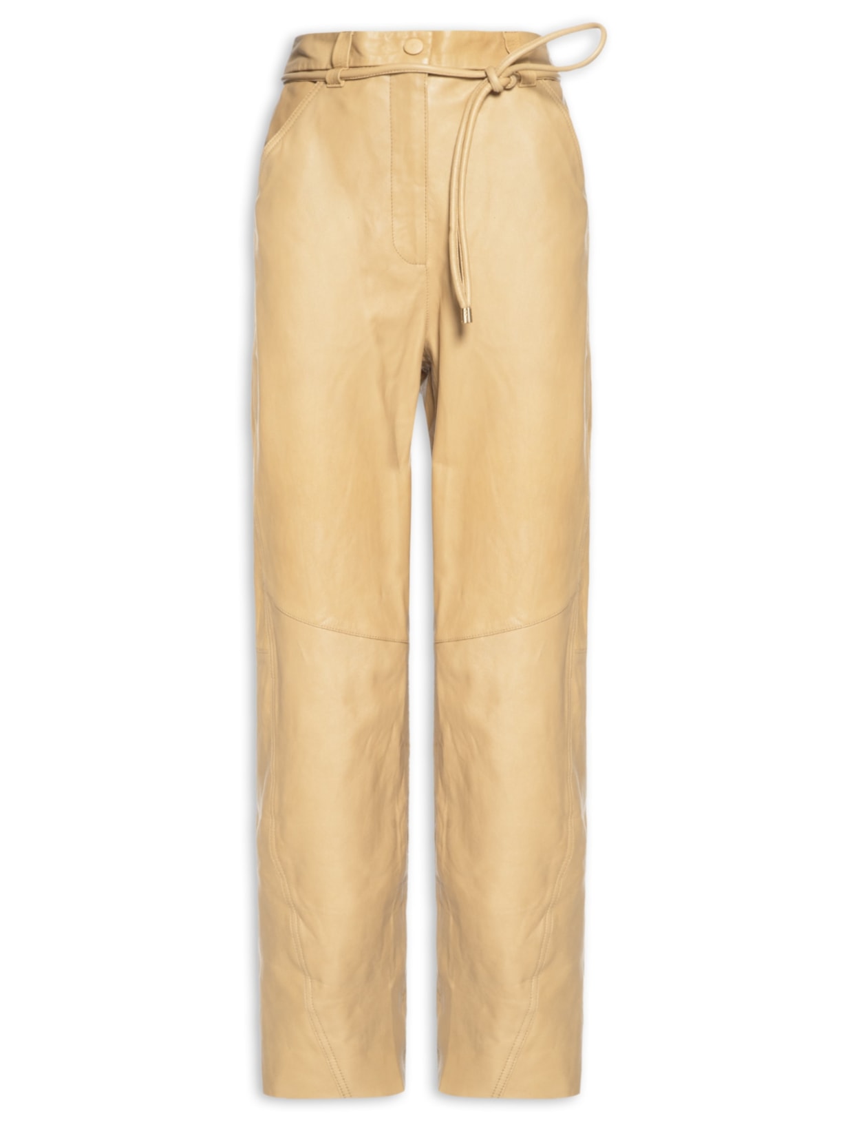 Calça Feminina De Couro Perna Reta Pesponto - Marrom