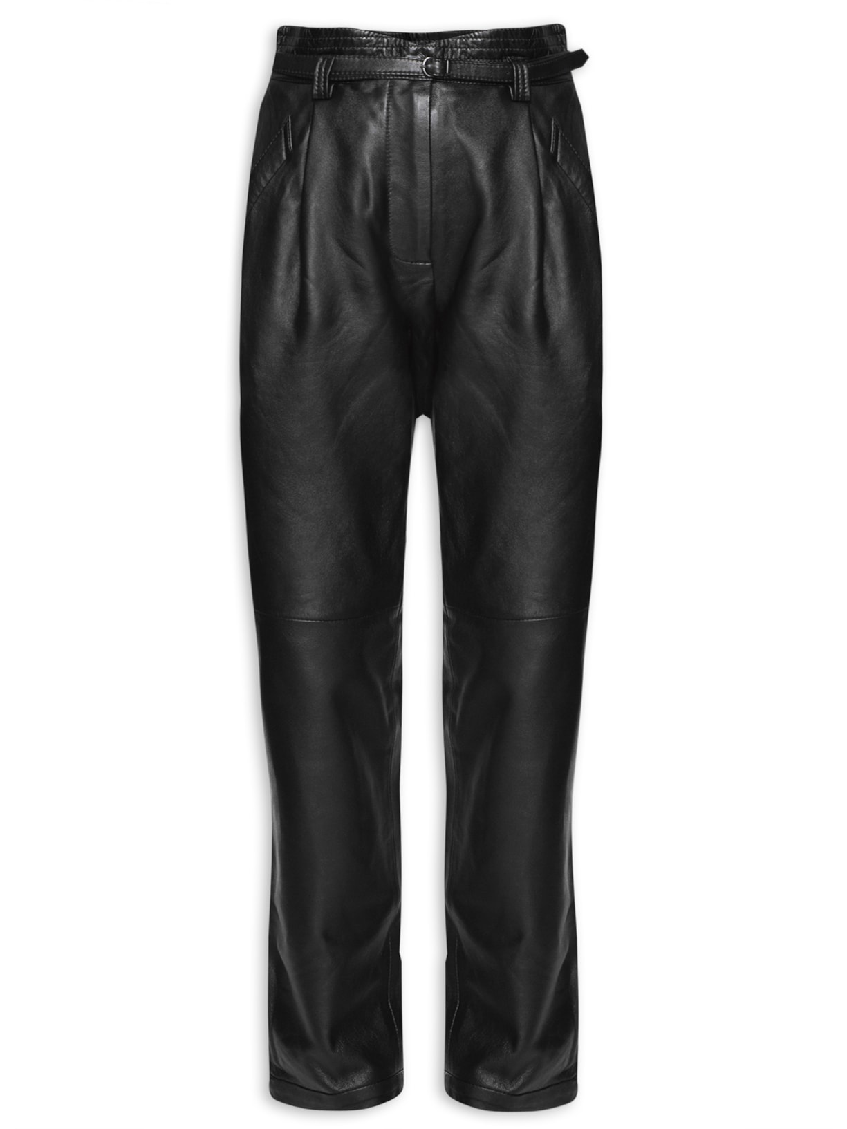 Calça Feminina De Couro Pespontado - Preto