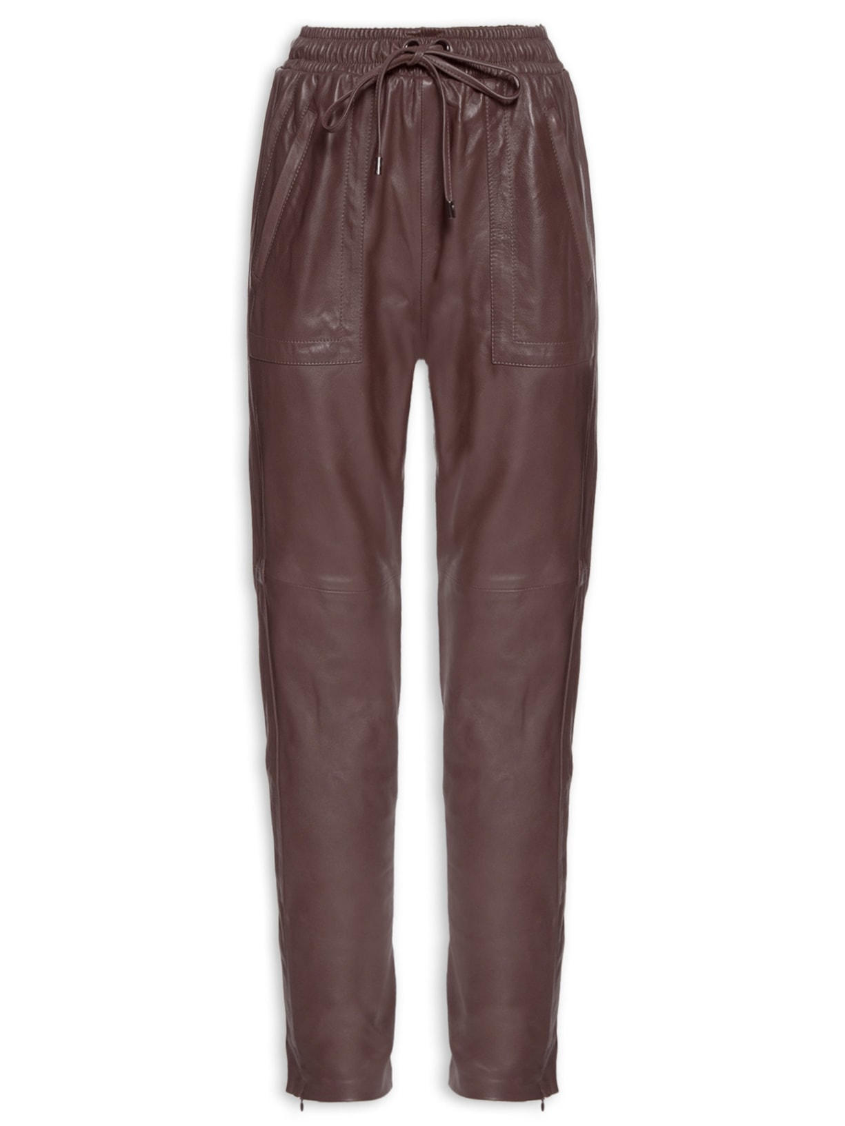 Calça Feminina De Couro Sport Marrom Animale